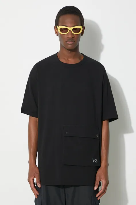 Bavlnené tričko Y-3 Pocket SS Tee pánske, čierna farba, jednofarebné, IN8701