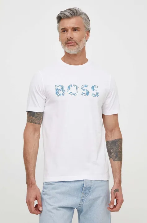 Pamučna majica Boss Orange za muškarce, boja: bijela, s tiskom