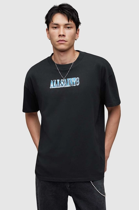 AllSaints t-shirt bawełniany Quasar męski kolor czarny z nadrukiem