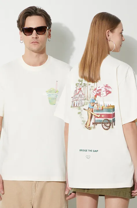 Bavlněné tričko Filling Pieces Ice Vendor béžová barva, s potiskem, 74434019936