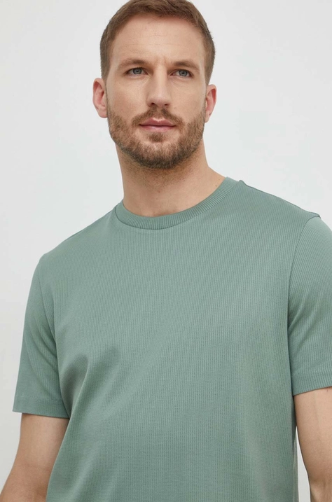 BOSS tricou din bumbac barbati, culoarea verde, neted