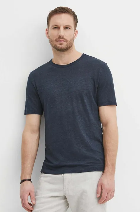 Ľanové tričko BOSS tmavomodrá farba,jednofarebné,50511612