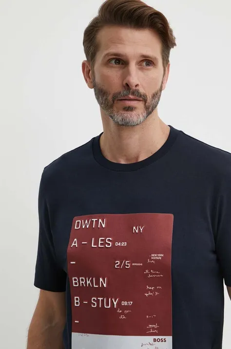 BOSS t-shirt bawełniany męski kolor granatowy z aplikacją 50512131