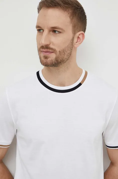 Хлопковая футболка BOSS мужской цвет белый с аппликацией