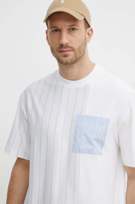 Bavlnené tričko BOSS pánske, biela farba, vzorované, 50513418