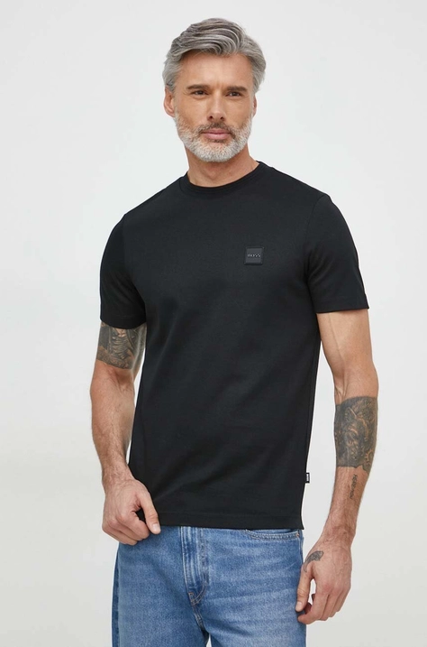 BOSS t-shirt uomo colore nero con applicazione