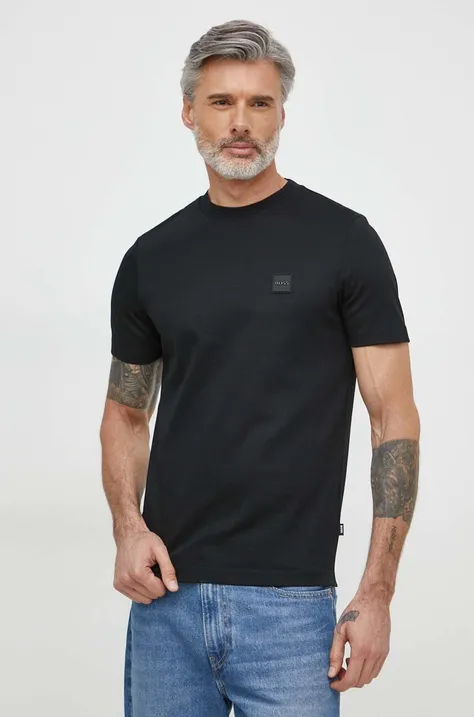 Majica kratkih rukava BOSS za muškarce, boja: crna, s aplikacijom