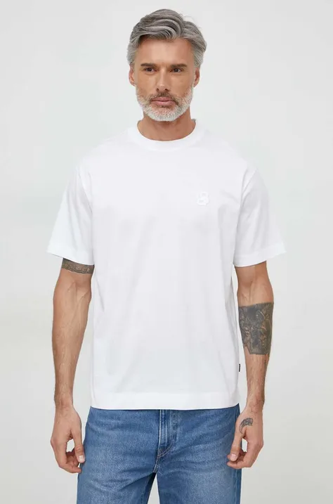 Бавовняна футболка BOSS чоловіча колір білий з аплікацією