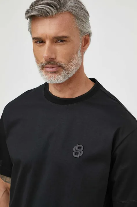 Бавовняна футболка BOSS чоловіча колір чорний з аплікацією