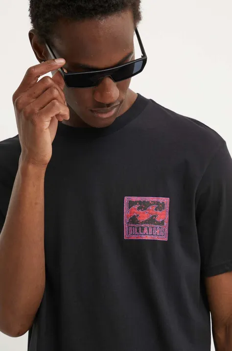 Бавовняна футболка Billabong чоловічий колір чорний з принтом