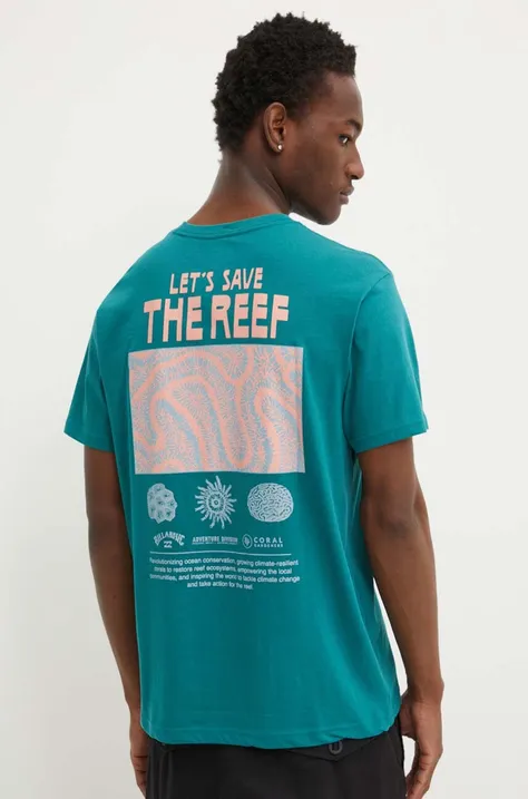 Billabong t-shirt bawełniany x Coral Gardeners męski kolor zielony z nadrukiem ABYZT02340