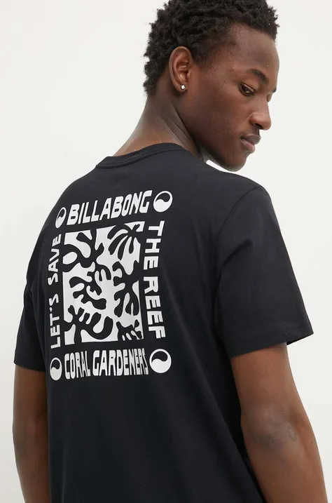 Bombažna kratka majica Billabong x Coral Gardeners moška, črna barva, ABYZT02341