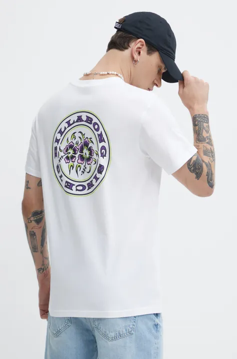 Bavlněné tričko Billabong bílá barva, s potiskem, ABYZT02264