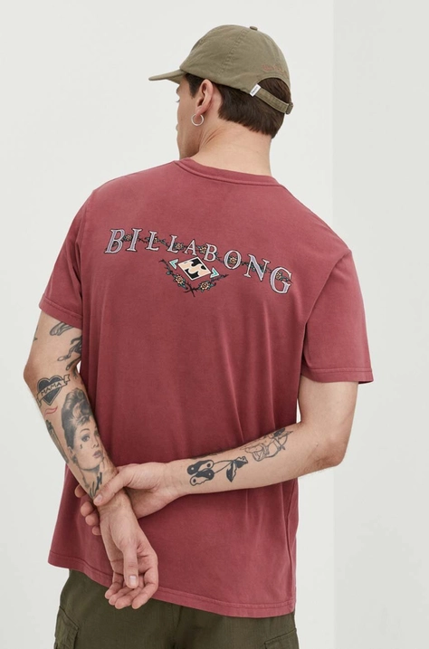 Памучна тениска Billabong в розово с принт