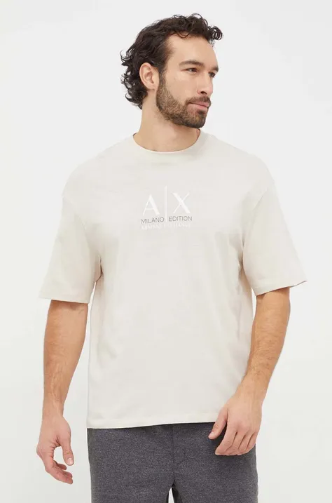 Pamučna majica Armani Exchange za muškarce, boja: bež, s tiskom, 3DZTAB ZJ3VZ