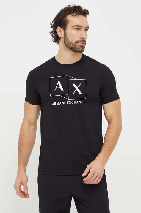 Armani Exchange tricou din bumbac barbati, culoarea negru, cu imprimeu