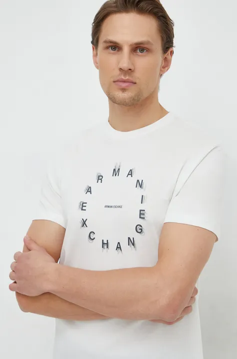 Pamučna majica Armani Exchange za muškarce, boja: bež, s tiskom