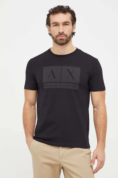 Хлопковая футболка Armani Exchange мужской цвет чёрный с принтом