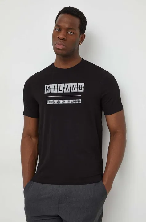 Хлопковая футболка Armani Exchange мужской цвет чёрный с принтом