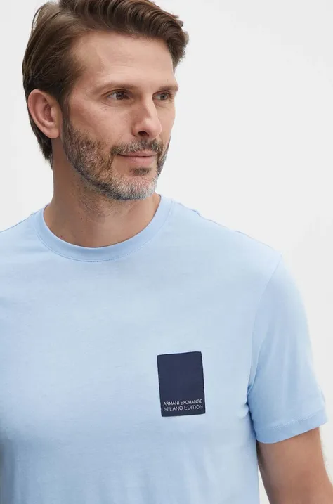 Armani Exchange t-shirt bawełniany męski kolor niebieski z aplikacją