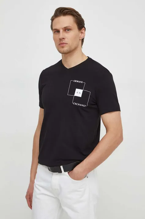 Majica kratkih rukava Armani Exchange za muškarce, boja: crna, s tiskom