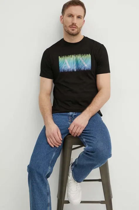 Armani Exchange pamut póló fekete, férfi, nyomott mintás, 3DZTJG ZJBYZ