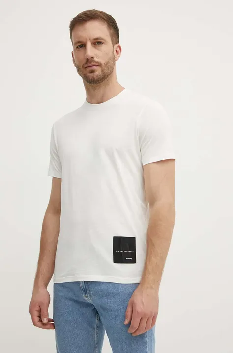 Bavlnené tričko Armani Exchange x mixmag pánske, béžová farba, jednofarebné