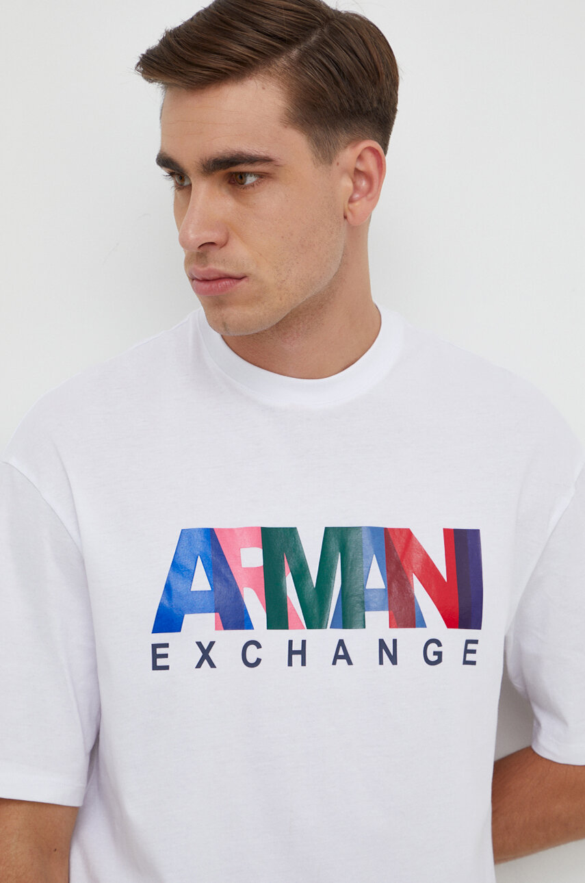 Хлопковая футболка Armani Exchange мужской цвет белый с принтом