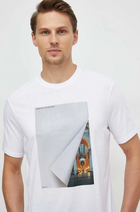 Armani Exchange t-shirt bawełniany męski kolor biały z nadrukiem 3DZTKG ZJH4Z