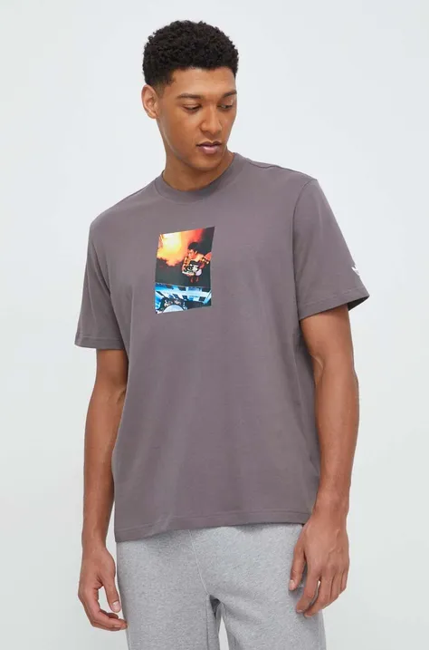 Хлопковая футболка adidas Originals мужской цвет серый с принтом