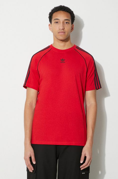 Памучна тениска adidas Originals SST Tee в червено с апликация  IR9449