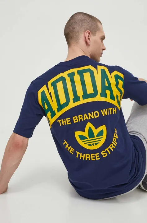 adidas Originals pamut póló sötétkék, férfi, nyomott mintás, IS0184