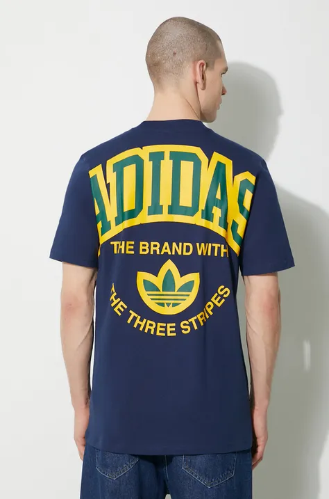 Хлопковая футболка adidas Originals мужской цвет синий с принтом