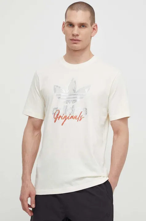 Хлопковая футболка adidas Originals мужской цвет бежевый с принтом