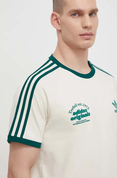 Βαμβακερό μπλουζάκι adidas Originals ανδρικά, χρώμα μπεζ IU0217