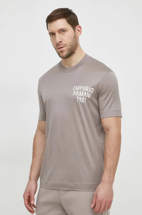 Tričko Emporio Armani pánsky, béžová farba, s nášivkou