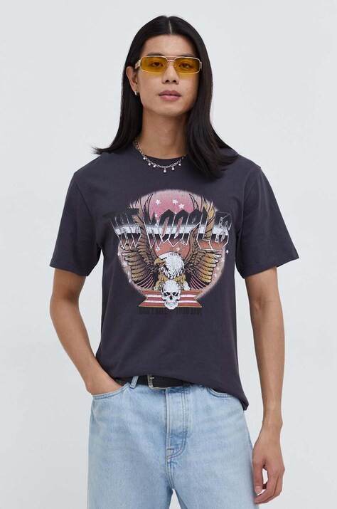 The Kooples t-shirt bawełniany męski kolor szary z nadrukiem HTSC28013K