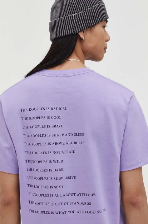 Памучна тениска The Kooples в лилаво с принт HTSC28015K