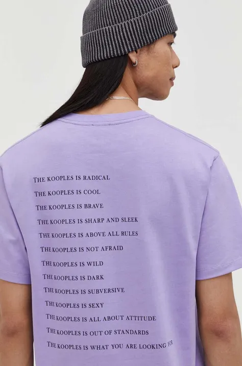 The Kooples tricou din bumbac barbati, culoarea violet, cu imprimeu