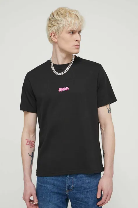 Bavlnené tričko HUGO pánsky, čierna farba, s potlačou, 50509966