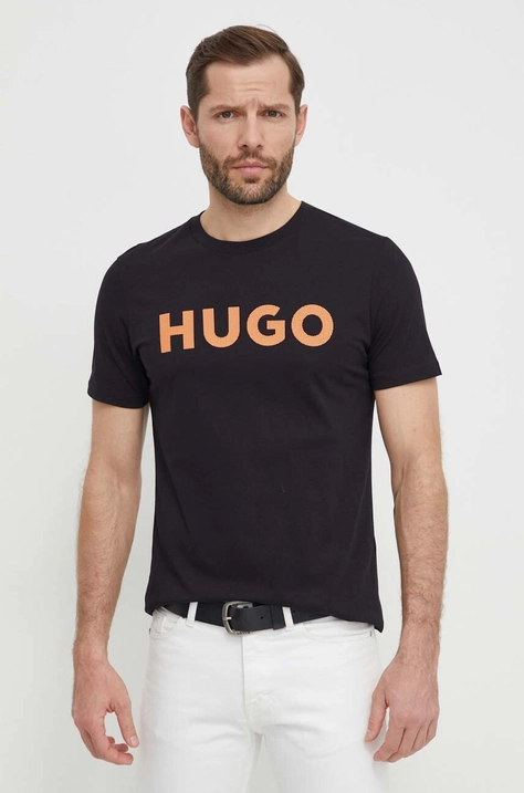 HUGO tricou din bumbac bărbați, culoarea negru, cu imprimeu 50513309