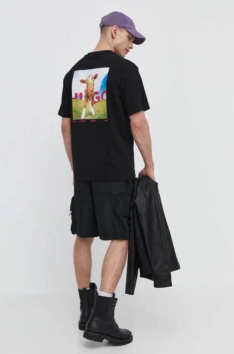 Βαμβακερό μπλουζάκι HUGO ανδρικό, χρώμα: μαύρο, 50513834