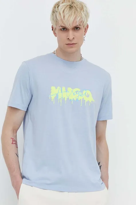Хлопковая футболка HUGO мужской с принтом