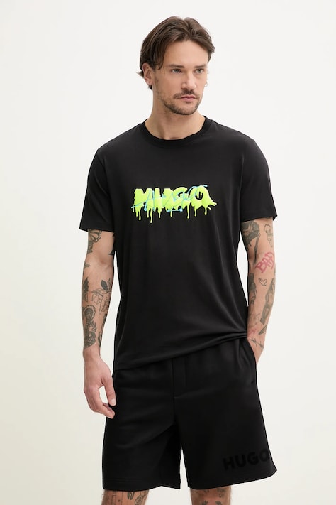 HUGO tricou din bumbac barbati, culoarea negru, cu imprimeu