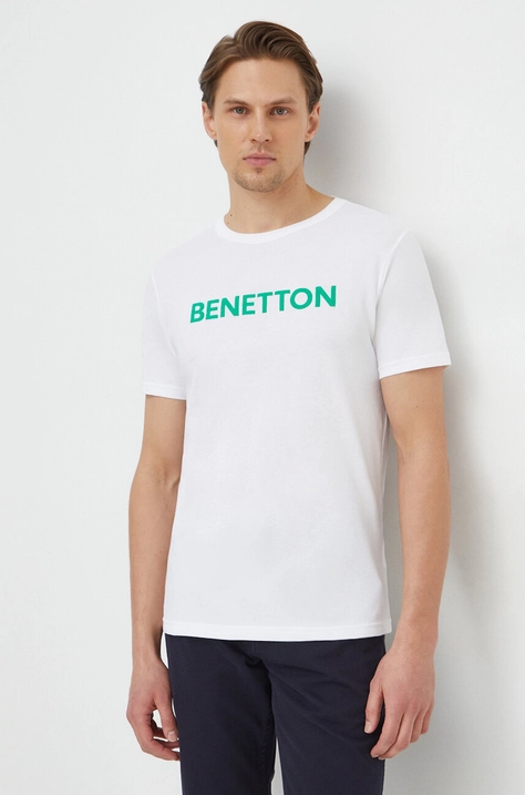 Βαμβακερό μπλουζάκι United Colors of Benetton ανδρικά, χρώμα: άσπρο