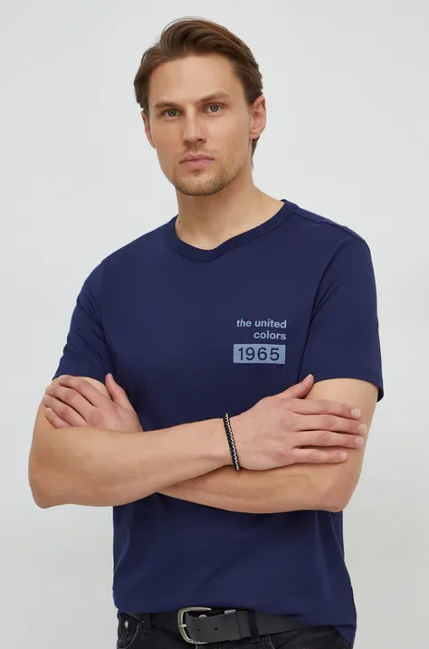 Bombažna kratka majica United Colors of Benetton moški, mornarsko modra barva