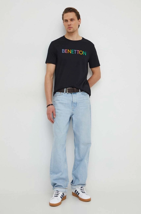 United Colors of Benetton t-shirt bawełniany męski kolor czarny z nadrukiem