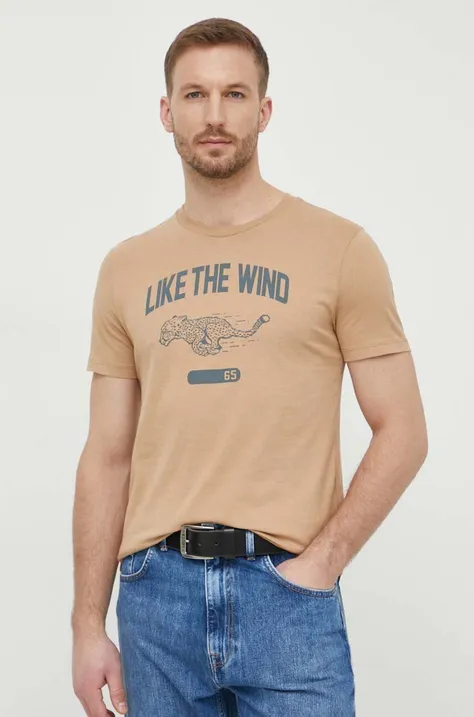 Хлопковая футболка United Colors of Benetton мужской цвет коричневый с принтом