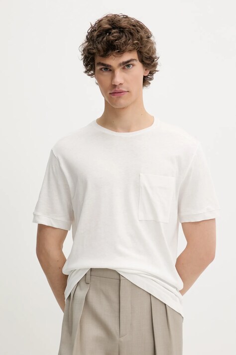 United Colors of Benetton tricou din amestec de in culoarea roz, neted
