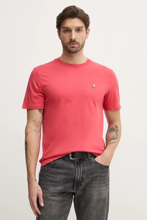 United Colors of Benetton tricou din bumbac barbati, culoarea verde, neted, 3MI5J1AF7